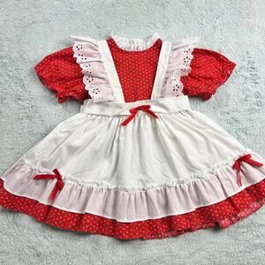 New York kids Vintage girls apron dress size 4T Red White Heart AOP USA Made